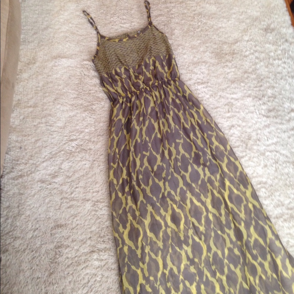 Neon Yellow Green Print Backless Maxi Dress